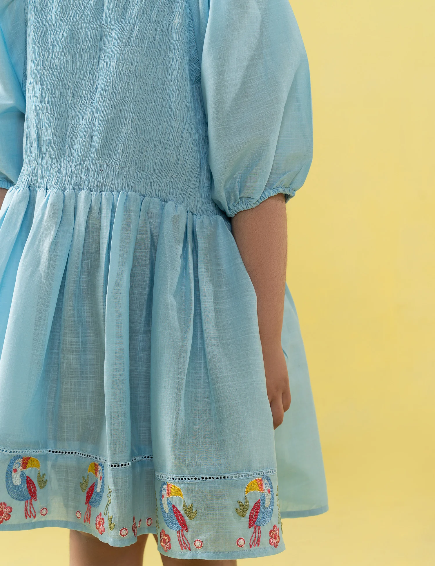 SMOCKED PUFF SLEEVE EMBROIDERED DRESS - Image 3