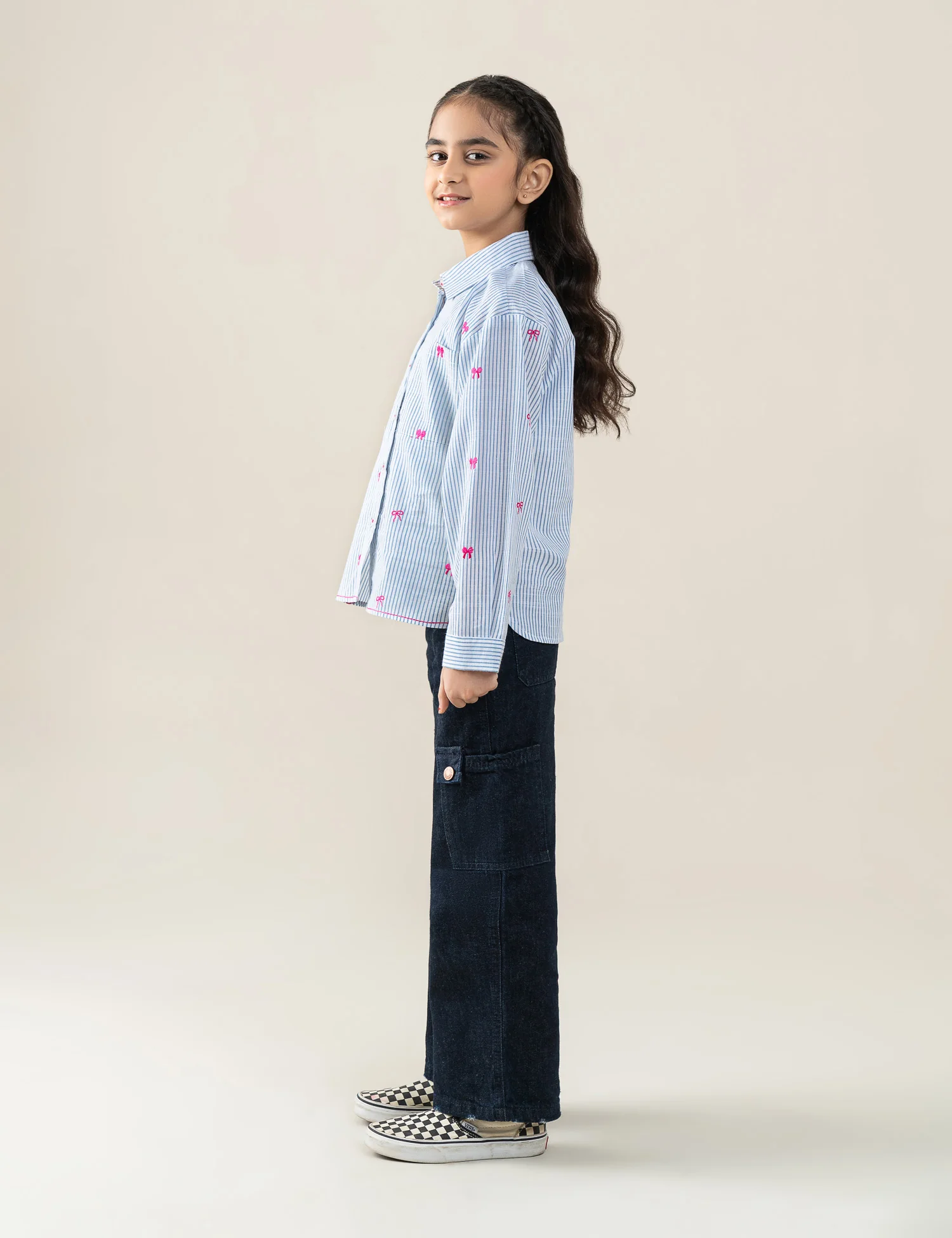 STRIPED EMBROIDERED BUTTON DOWN TOP - Image 3