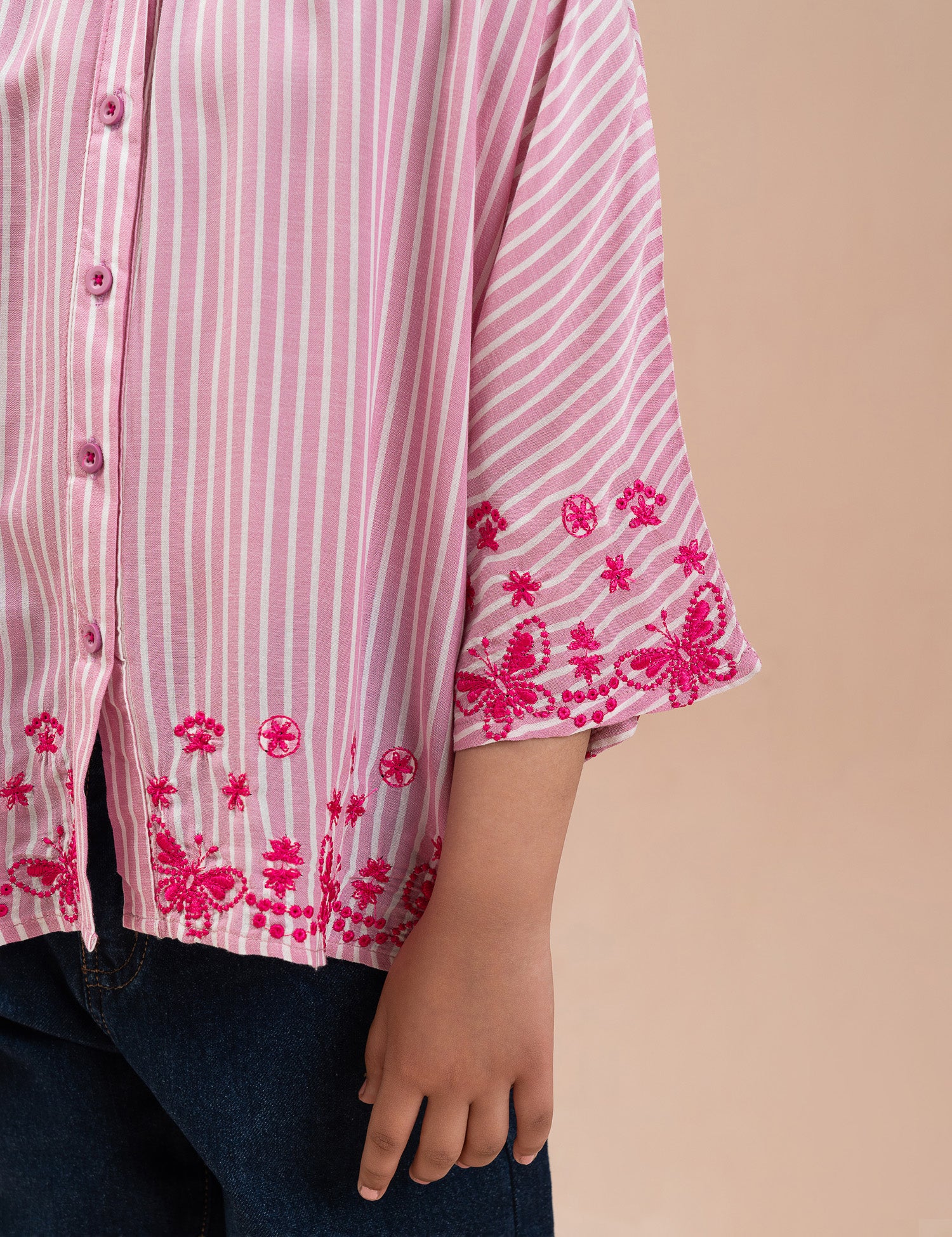 STRIPED EMBROIDERED BUTTON DOWN TOP - Image 3