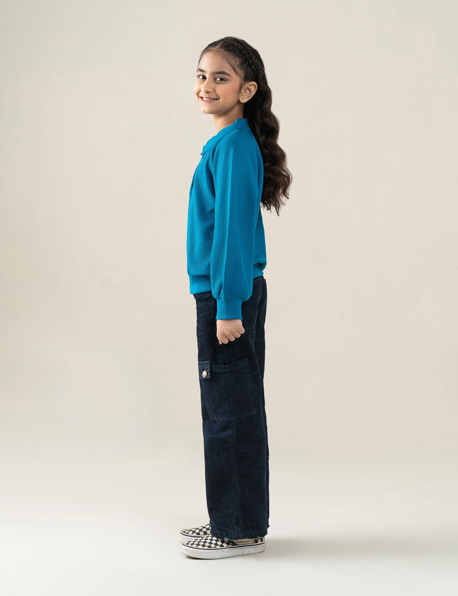 SOLID RIBBED POLO-STYLE SWEATSHIRT - Image 4