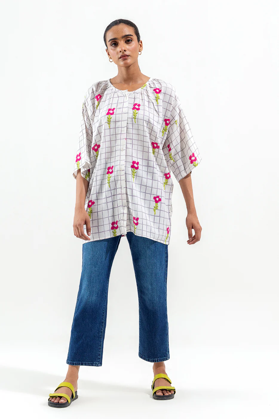 WHITE FLORAL CREW NECK TOP - Image 2