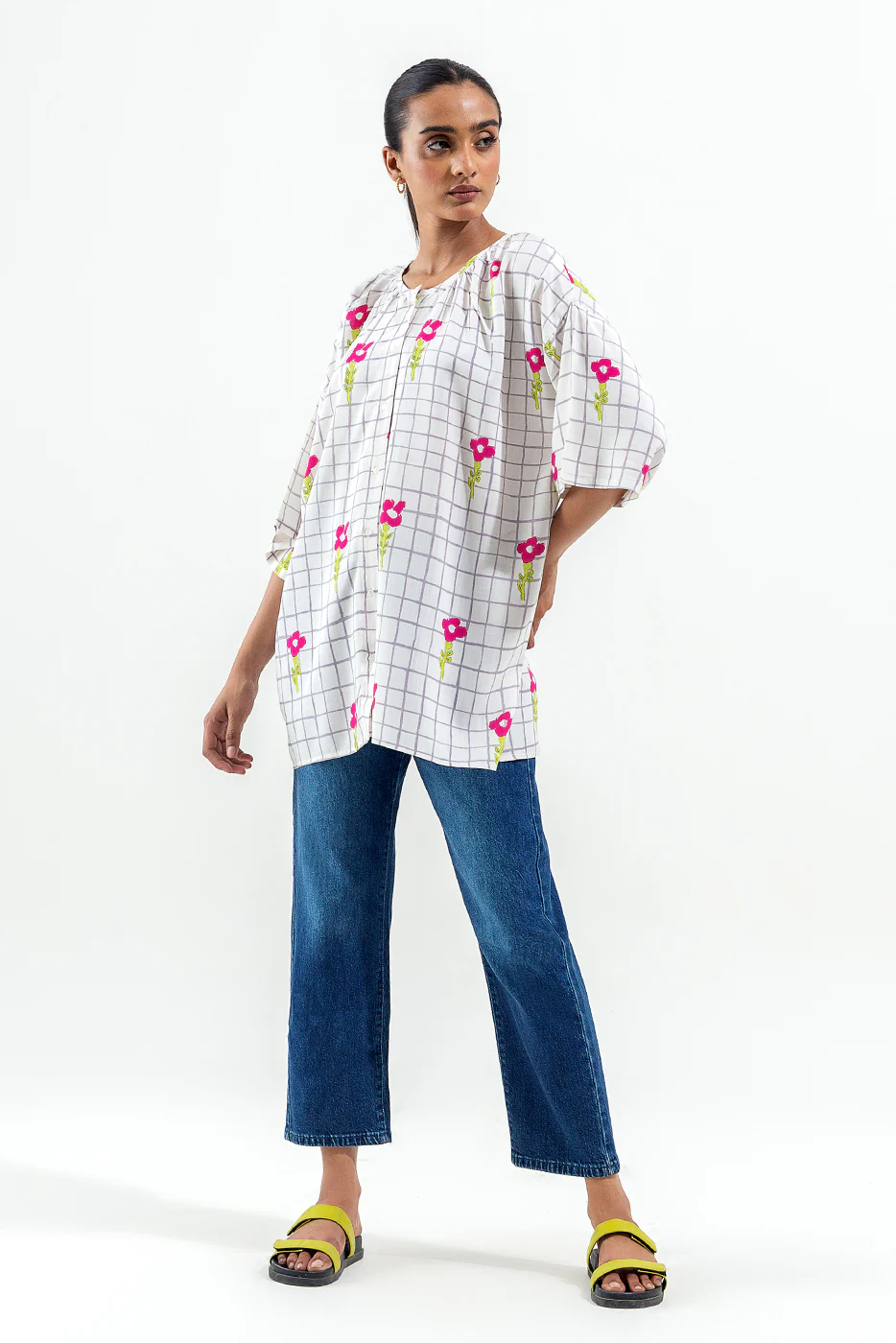 WHITE FLORAL CREW NECK TOP - Image 3