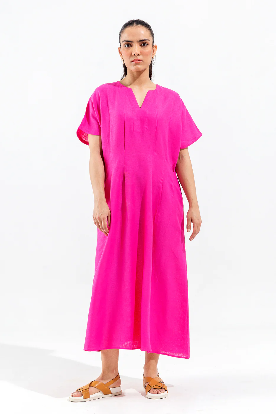 PINK LOOSE FIT PLEATED DRESS - Image 2