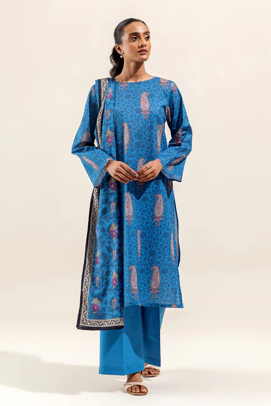 3 PIECE PRINTED SUIT-AEGEAN SAND (UNSTITCHED) - Image 2