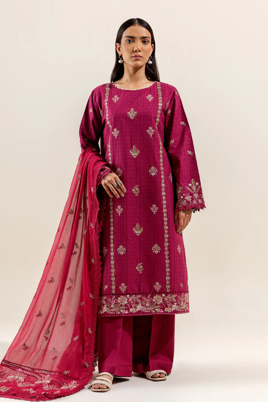 3 PIECE EMBROIDERED LAWN SUIT-CARMINE QUARTZ (UNSTITCHED) - Image 3