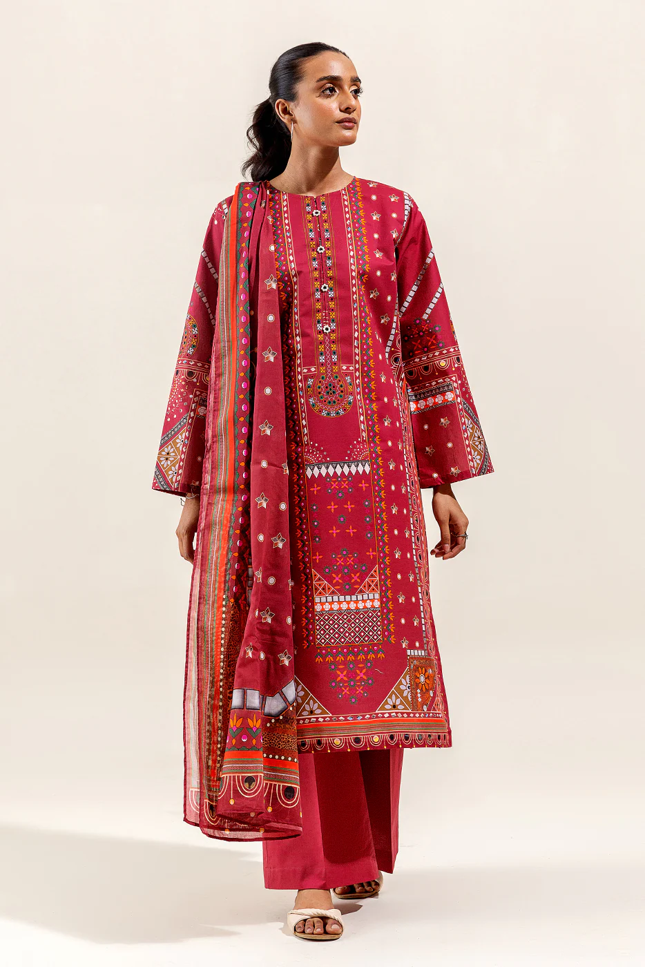3 PIECE PRINTED SUIT-CRIMSON CHARM (UNSTITCHED) - Image 2