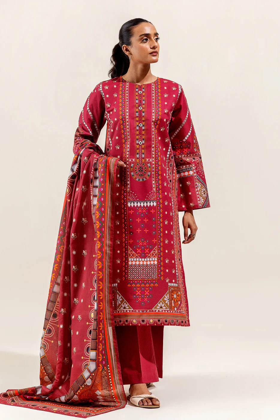 3 PIECE PRINTED SUIT-CRIMSON CHARM (UNSTITCHED) - Image 5