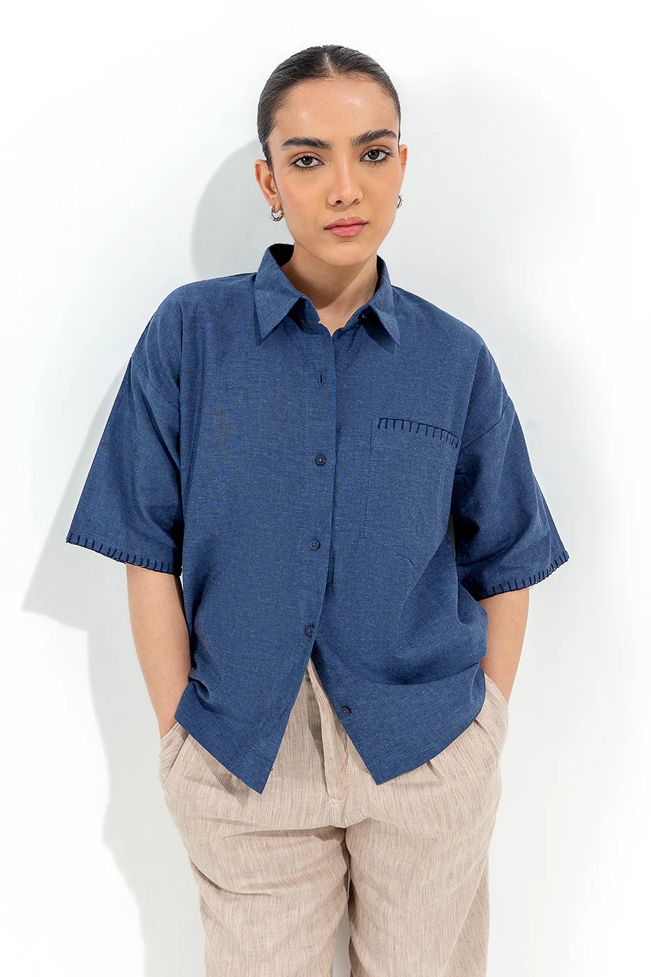 BLUE BUTTON-THROUGH BOXY SHIRT - Image 2