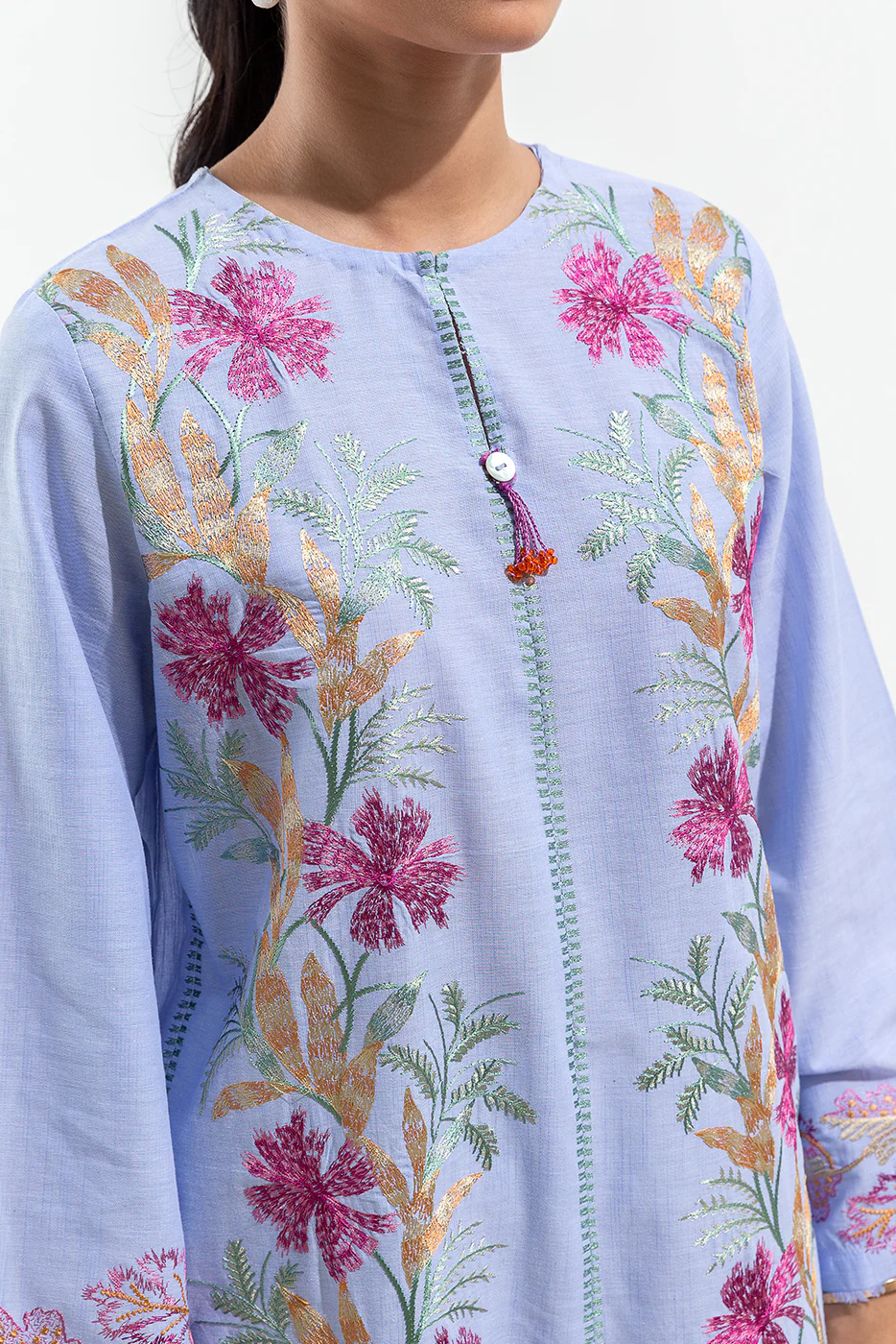 2 PIECE EMBROIDERED CHAMBRAY SUIT (PRET) - Image 4