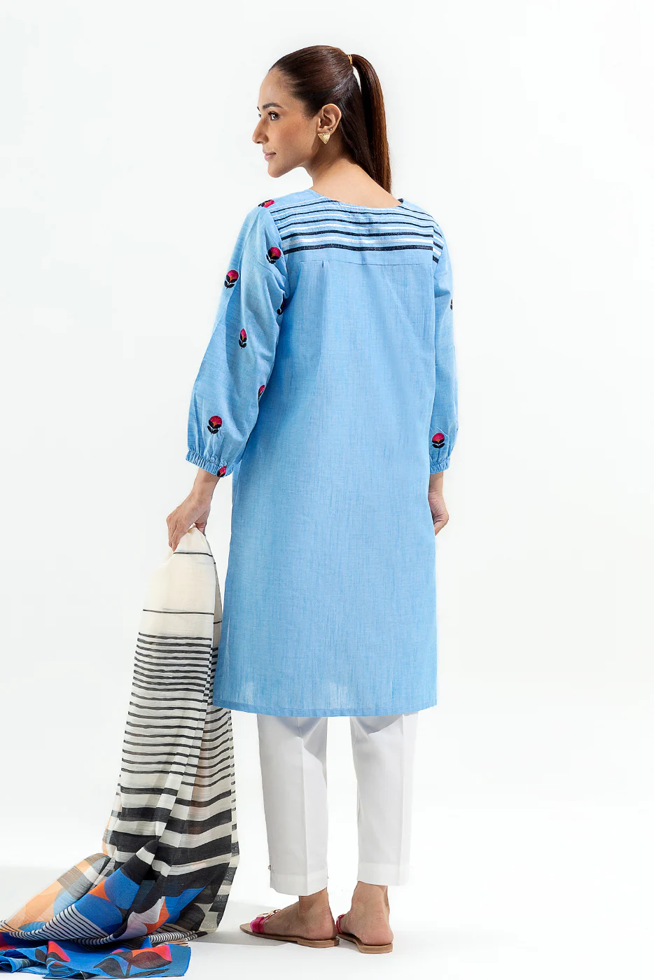 2 PIECE EMBROIDERED CHAMBRAY SUIT (PRET) - Image 3