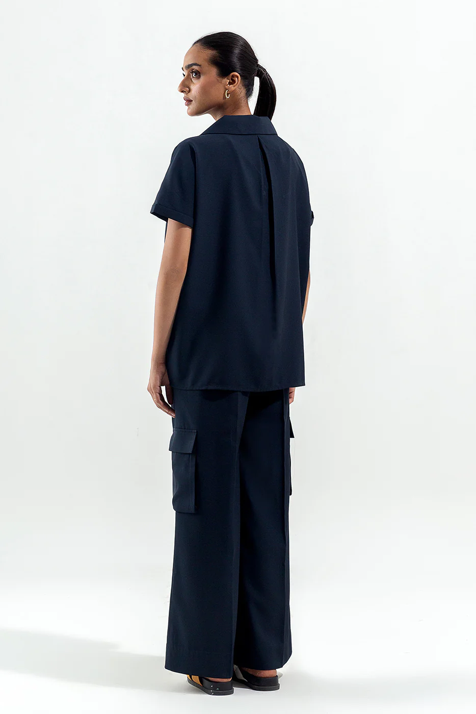 NAVY TAILORED WIDE LEG PANTS - Image 2