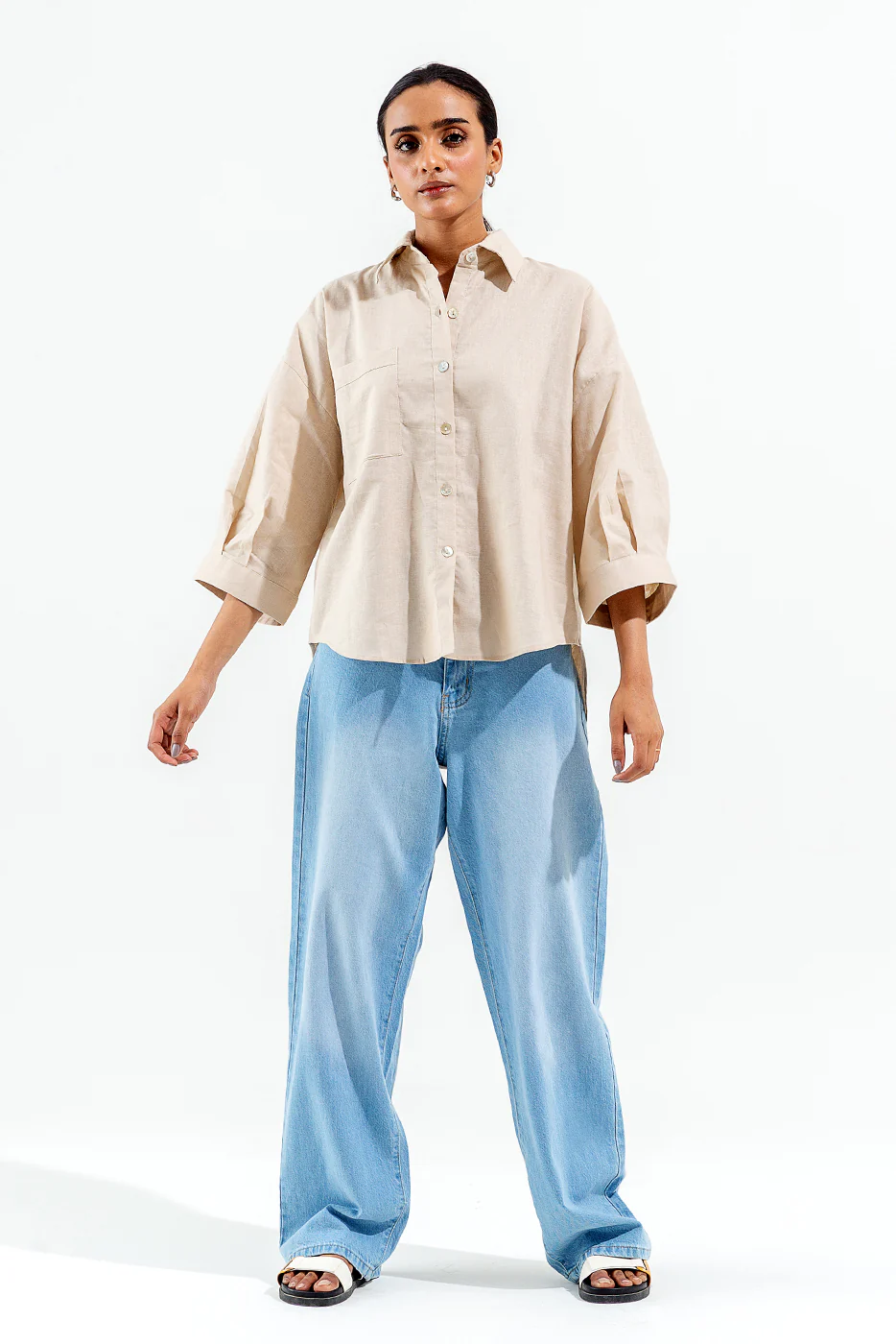 BEIGH BUTTON-THROUGH SHIRT - Image 4