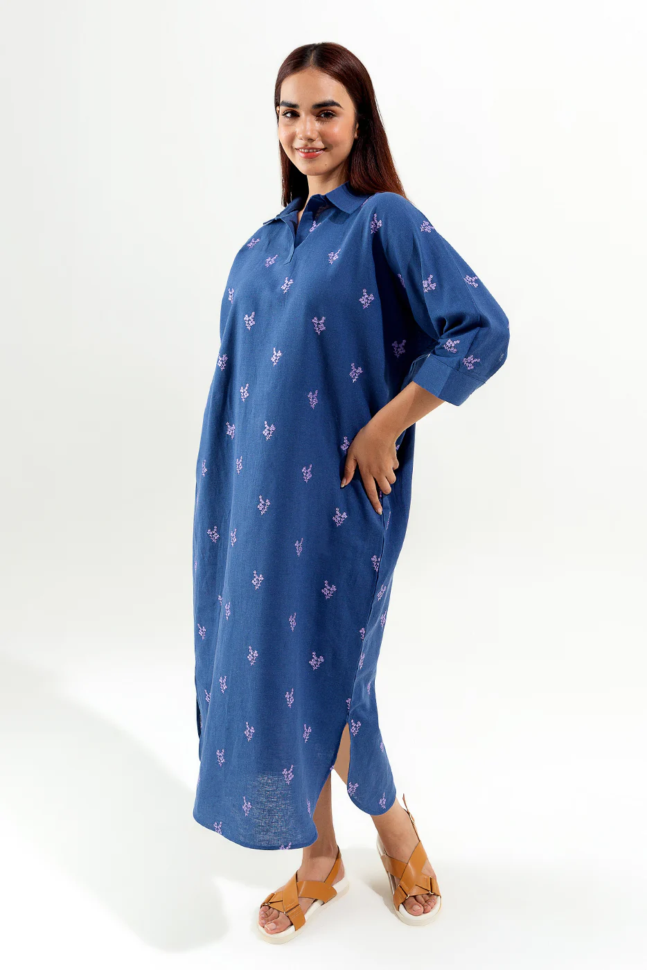 NAVY EMBROIDERED LONG TUNIC - Image 4