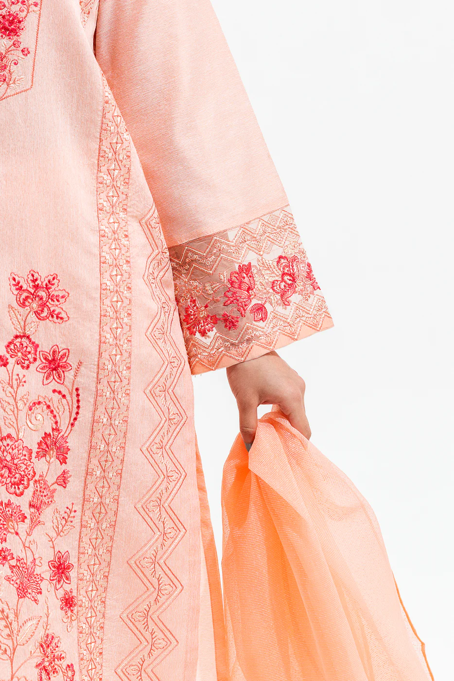 3 PIECE EMBROIDERED SLUB SUIT (LUXURY PRET) - Image 2