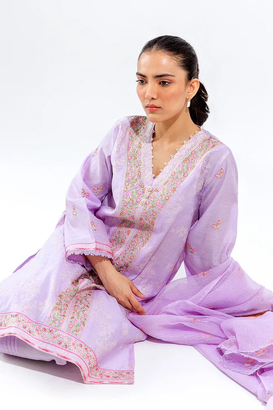 3 PIECE EMBROIDERED COTTON NET SUIT (LUXURY PRET) - Image 2