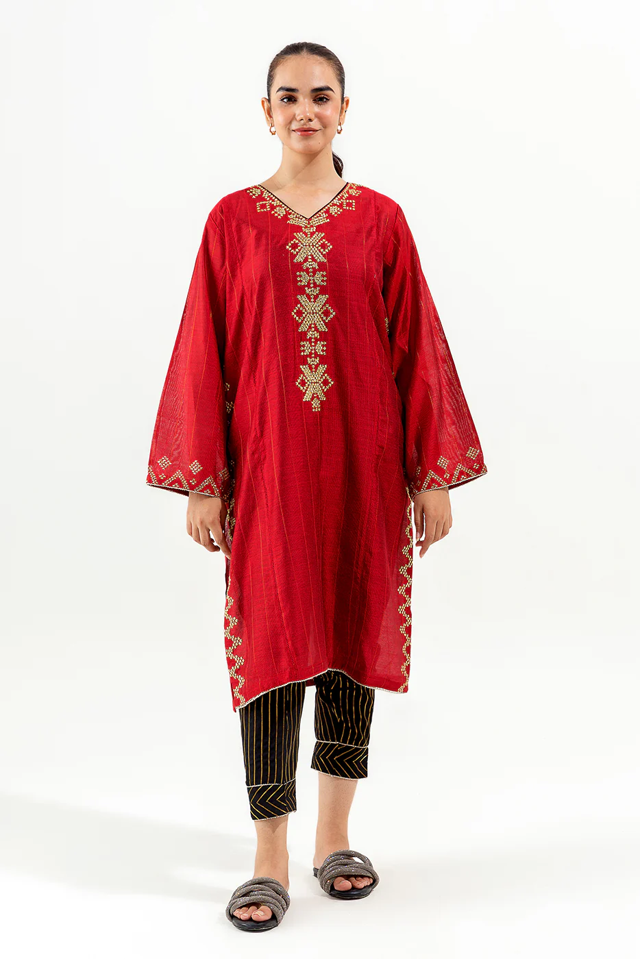 2 PIECE EMBROIDERED TWO TONE SUIT (LUXURY-PRET) - Image 2
