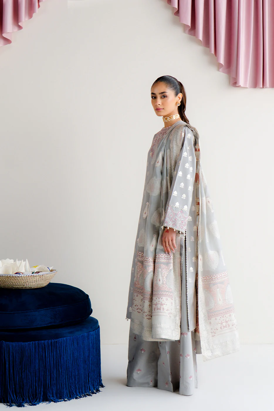3 PIECE EMBROIDERED JACQUARD SUIT-MYSTIC MISTY (UNSTITCHED) - Image 6