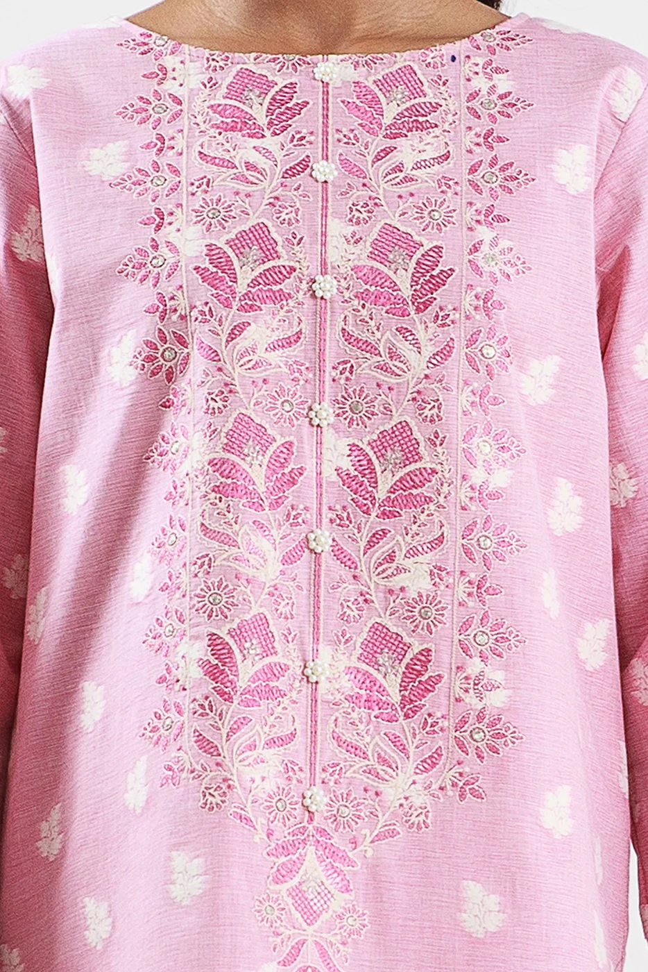 2 PIECE EMBROIDERED TWO TONE JACQUARD SUIT-ROSY PINK (UNSTITCHED) - Image 3