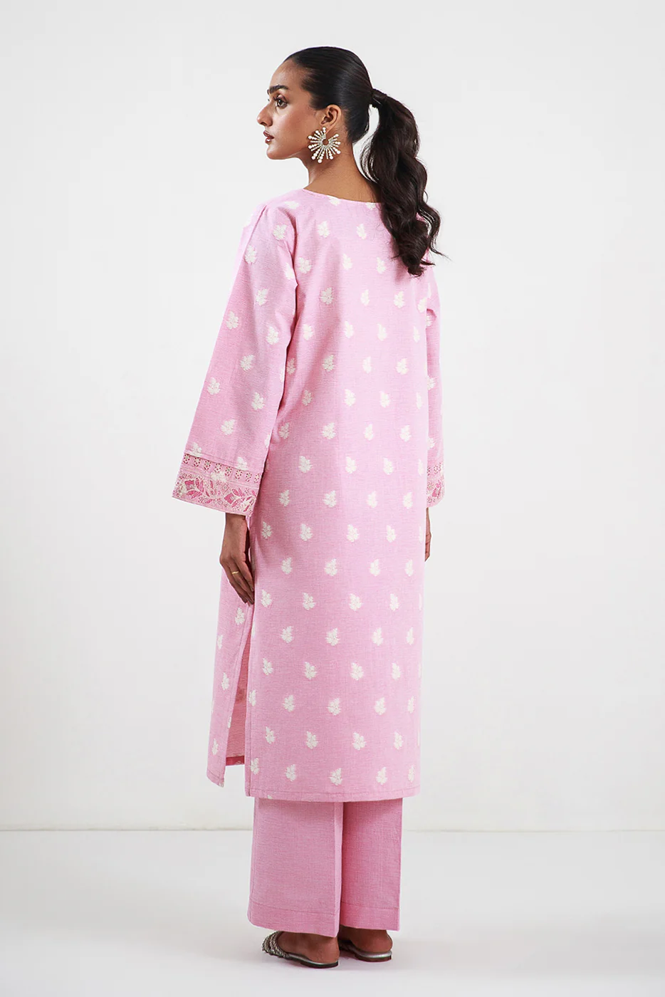 2 PIECE EMBROIDERED TWO TONE JACQUARD SUIT-ROSY PINK (UNSTITCHED) - Image 4