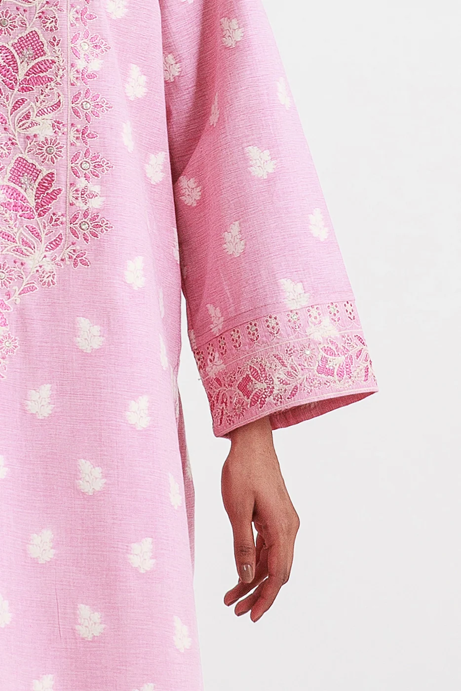 2 PIECE EMBROIDERED TWO TONE JACQUARD SUIT-ROSY PINK (UNSTITCHED) - Image 6