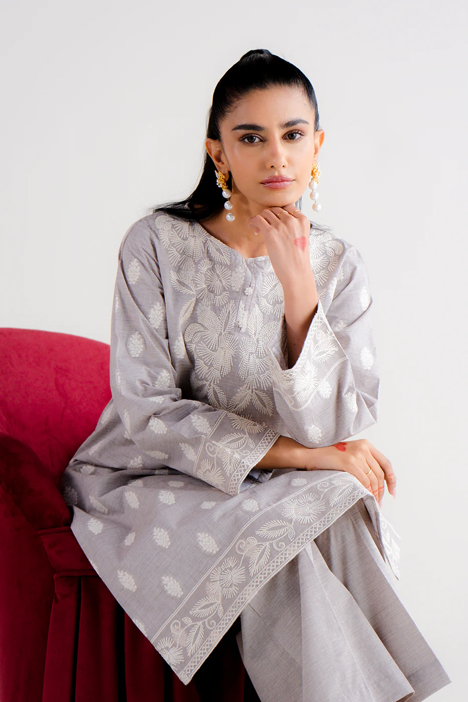 2 PIECE EMBROIDERED TWO TONE JACQUARD SUIT-QUARTZ GLOW (UNSTITCHED) - Image 2