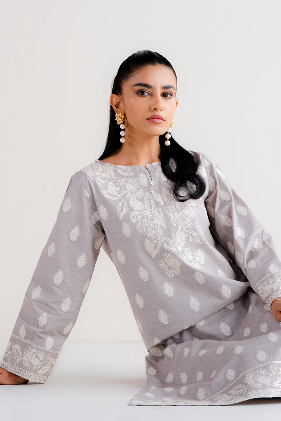 2 PIECE EMBROIDERED TWO TONE JACQUARD SUIT-QUARTZ GLOW (UNSTITCHED) - Image 5