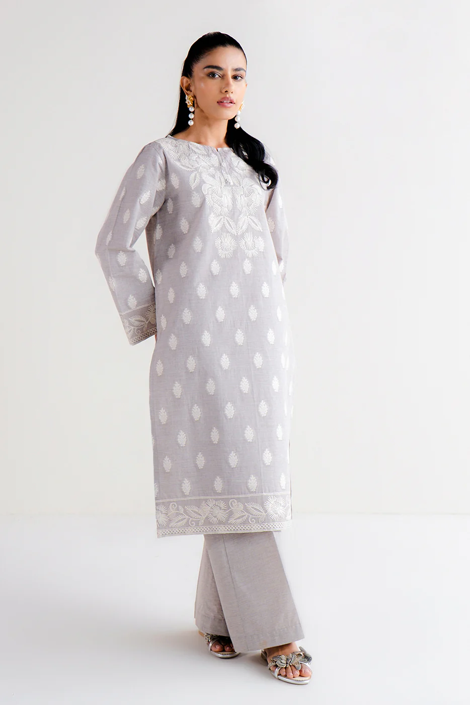 2 PIECE EMBROIDERED TWO TONE JACQUARD SUIT-QUARTZ GLOW (UNSTITCHED) - Image 7
