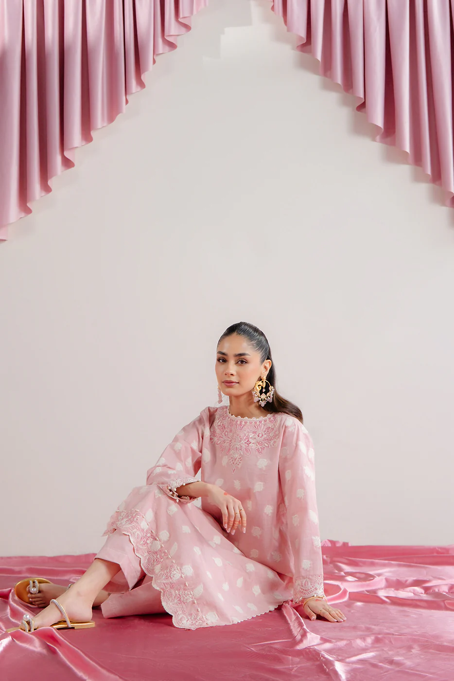 2 PIECE EMBROIDERED TWO TONE JACQUARD SUIT-DUSTY ROSE (UNSTITCHED) - Image 2