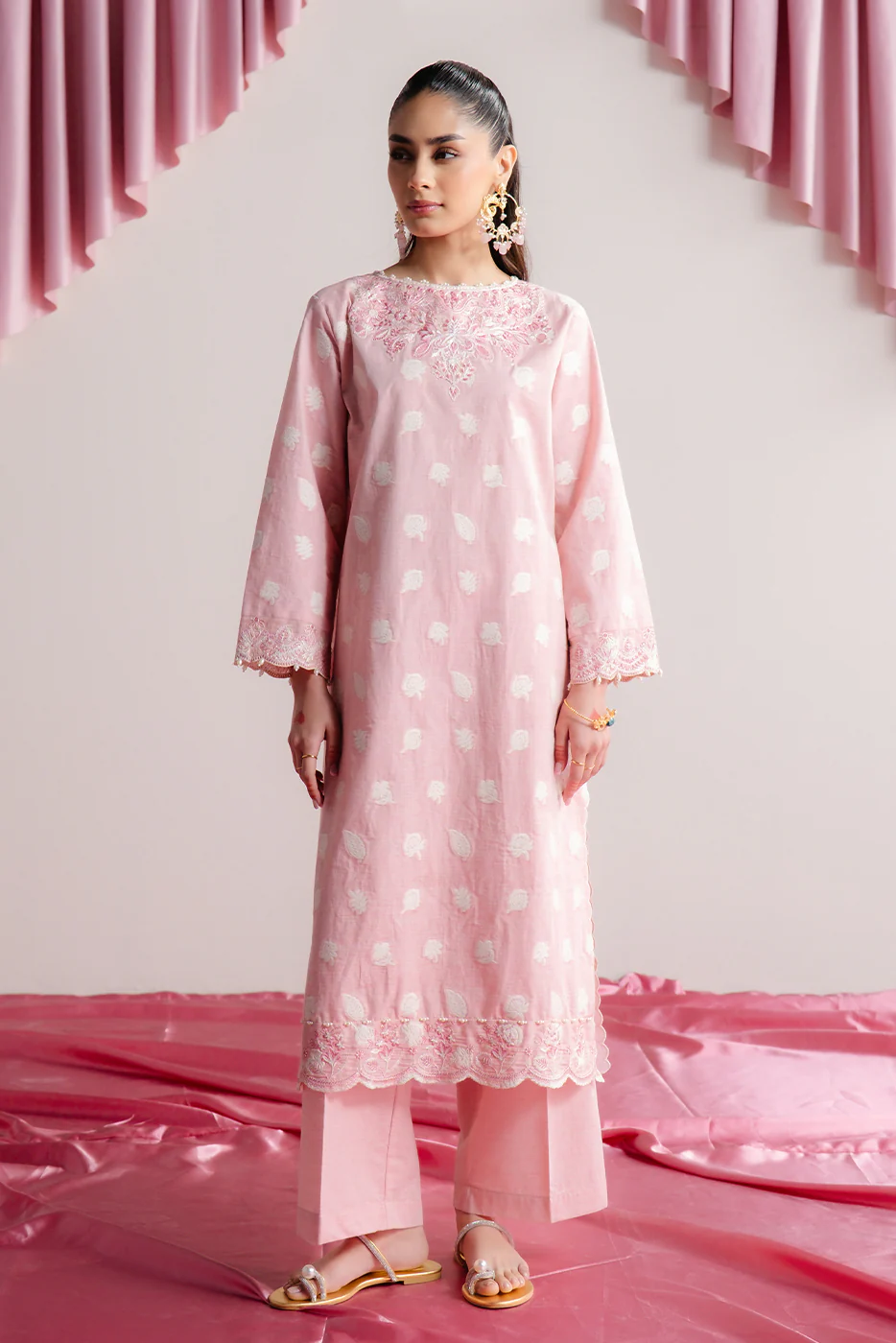2 PIECE EMBROIDERED TWO TONE JACQUARD SUIT-DUSTY ROSE (UNSTITCHED) - Image 4