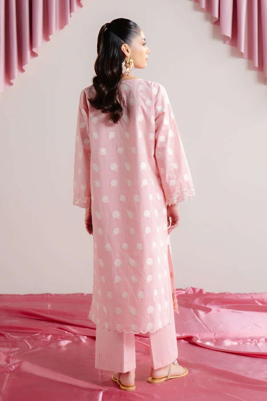 2 PIECE EMBROIDERED TWO TONE JACQUARD SUIT-DUSTY ROSE (UNSTITCHED) - Image 7