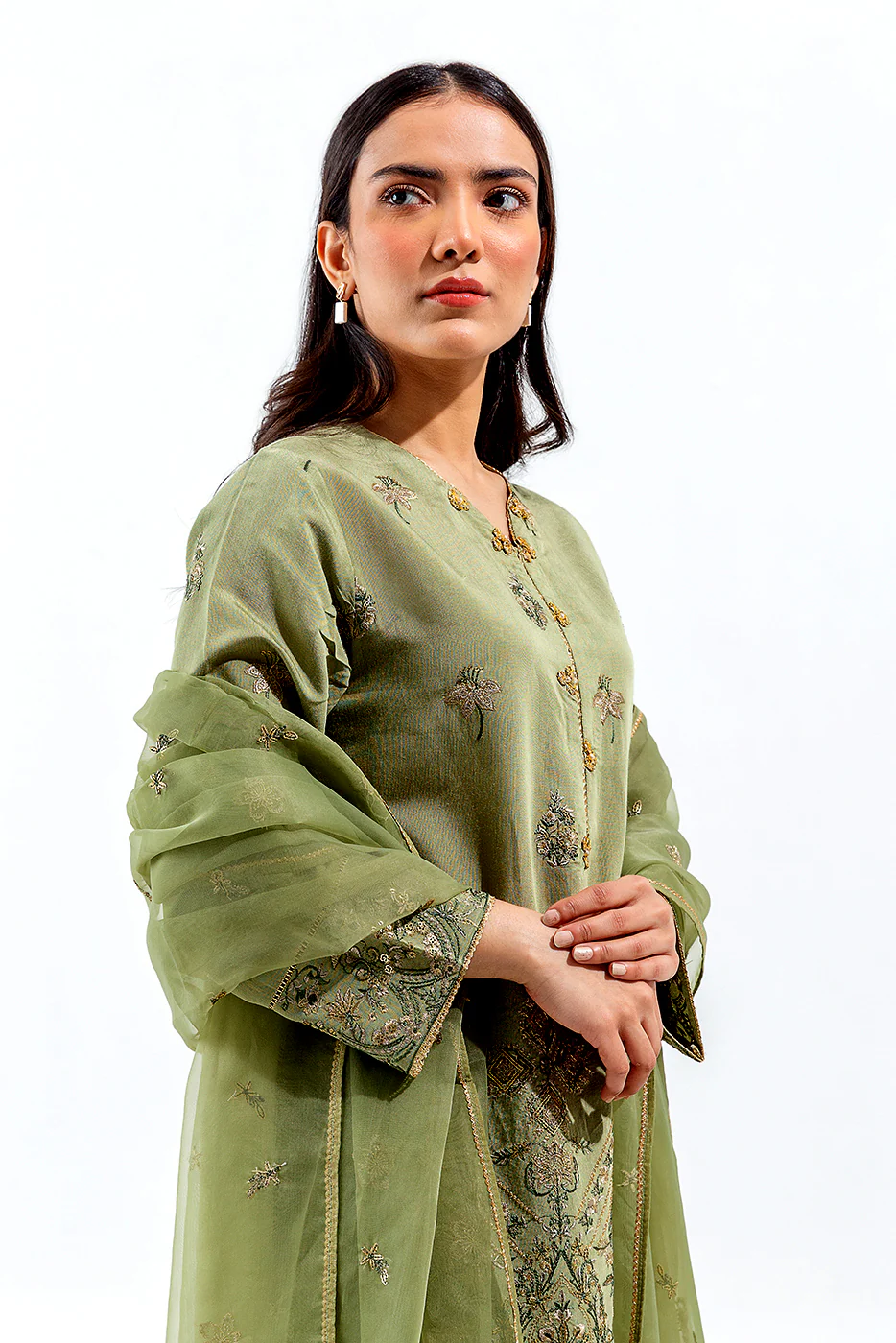 3 PIECE EMBROIDERED TWO TONE SUIT (LUXURY PRET) - Image 2