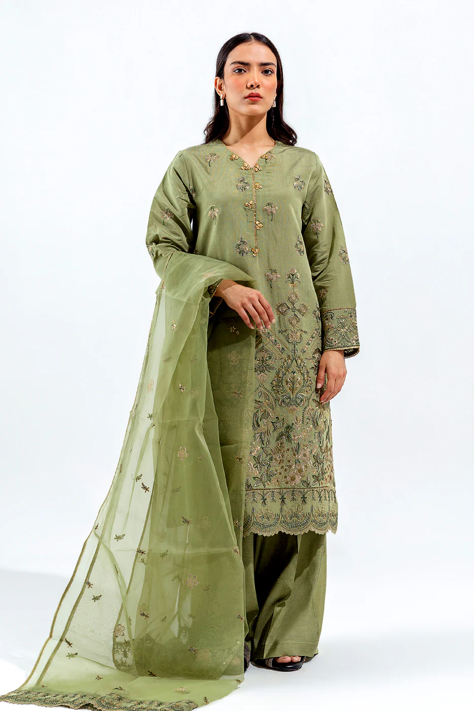 3 PIECE EMBROIDERED TWO TONE SUIT (LUXURY PRET) - Image 3