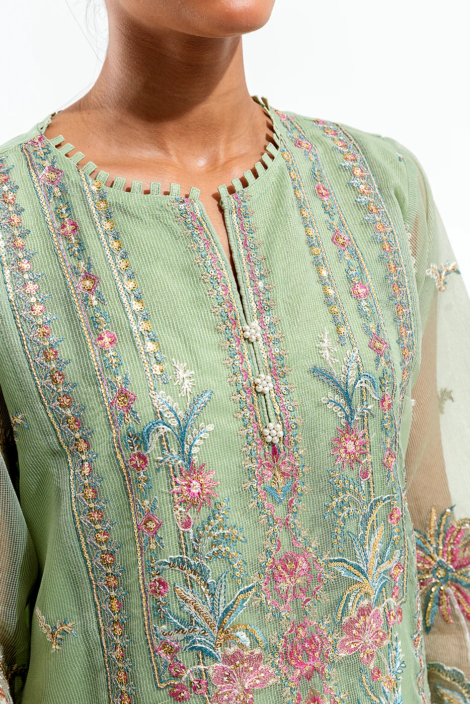 3 PIECE EMBROIDERED ORGANZA NET SUIT (LUXURY PRET) - Image 3