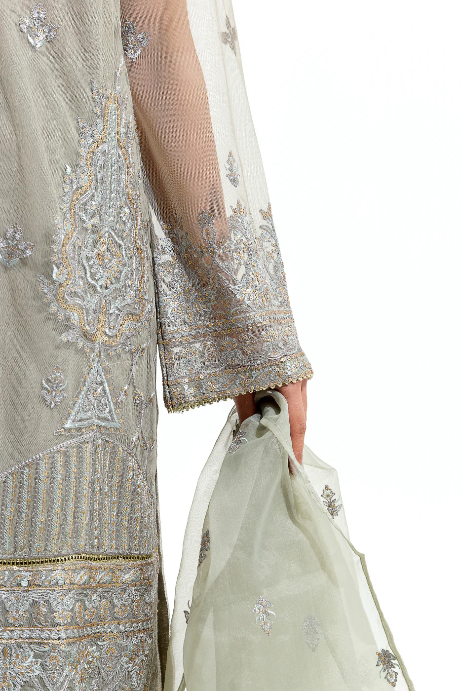 3 PIECE EMBROIDERED ORGANZA NET SUIT (LUXURY PRET) - Image 2