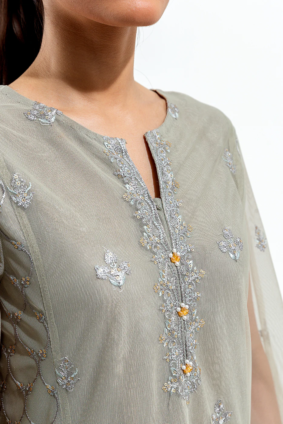 3 PIECE EMBROIDERED ORGANZA NET SUIT (LUXURY PRET) - Image 3