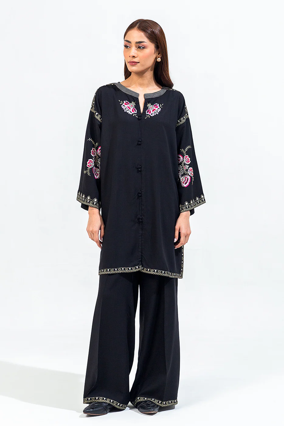 2 PIECE EMBROIDERED VISCOSE SUIT (PRET) - Image 2