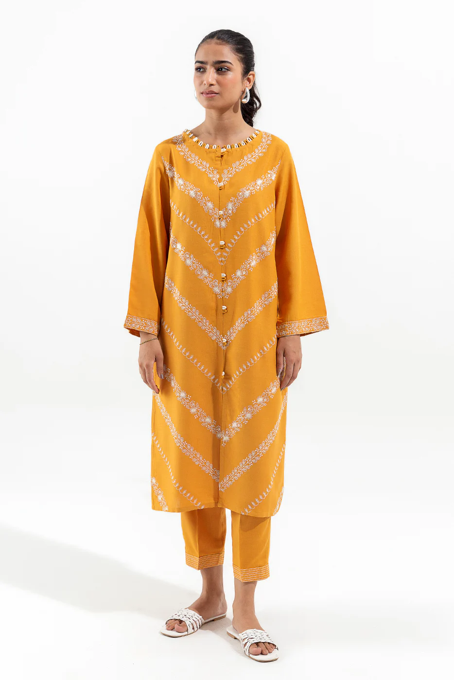 2 PIECE EMBROIDERED VISCOSE SUIT (PRET) - Image 2