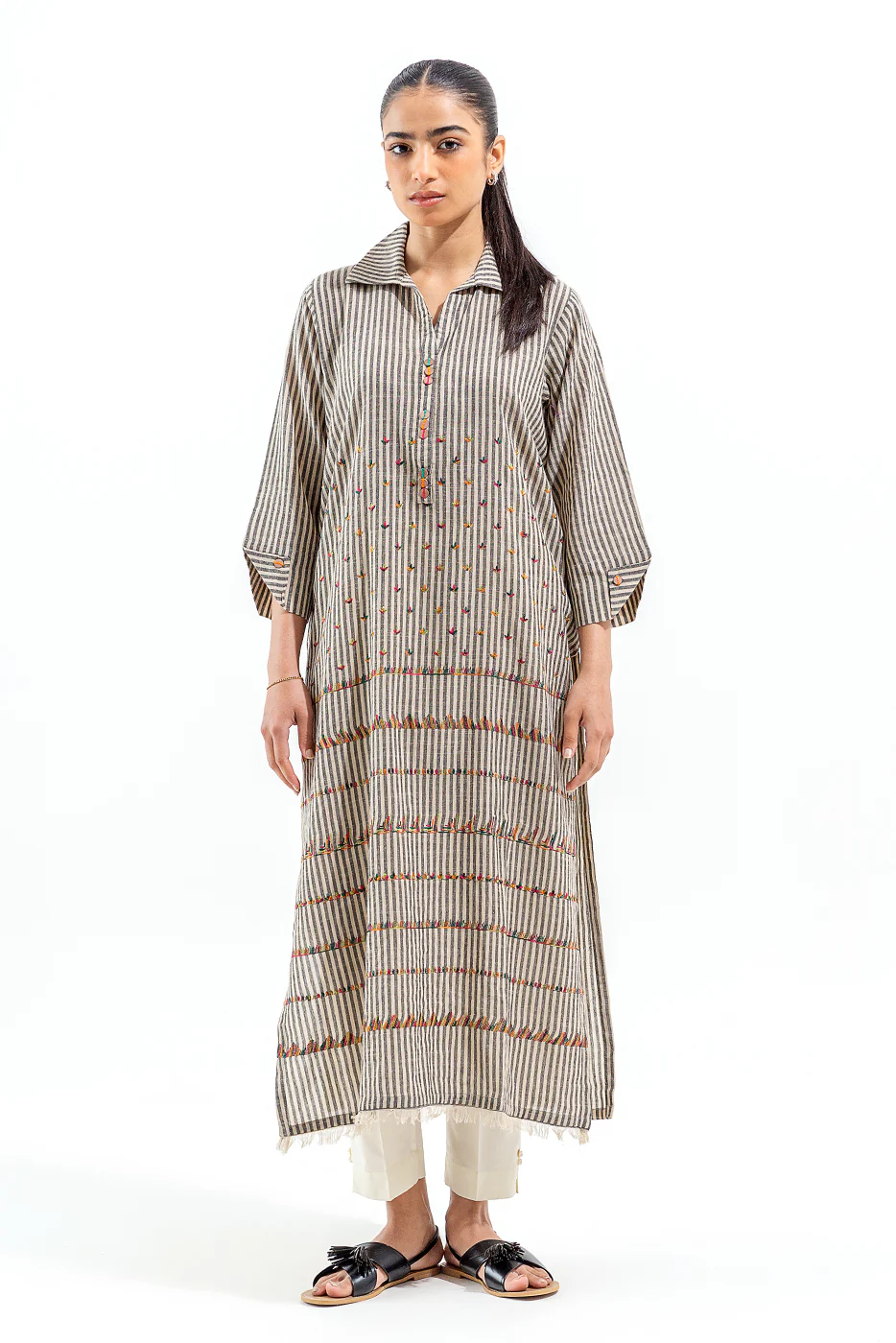EMBROIDERED YARN DYED SHIRT (PRET) - Image 2