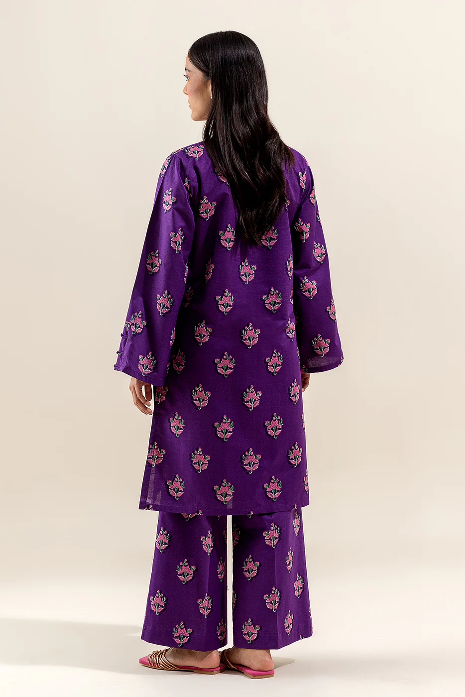 2 PIECE PRINTED LAWN SUIT-FLORA PLUM (UNSTITCHED) - Image 3