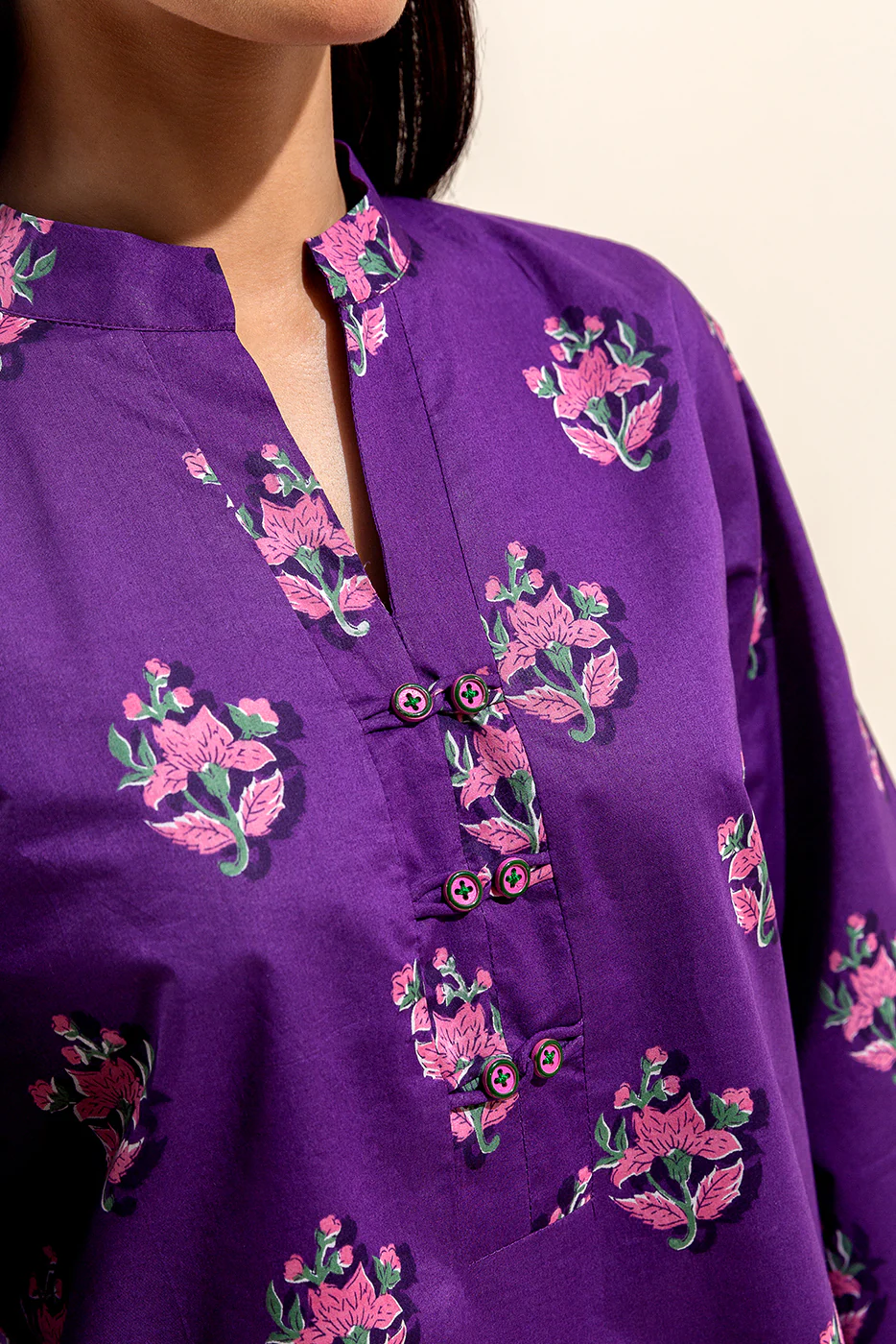 2 PIECE PRINTED LAWN SUIT-FLORA PLUM (UNSTITCHED) - Image 4