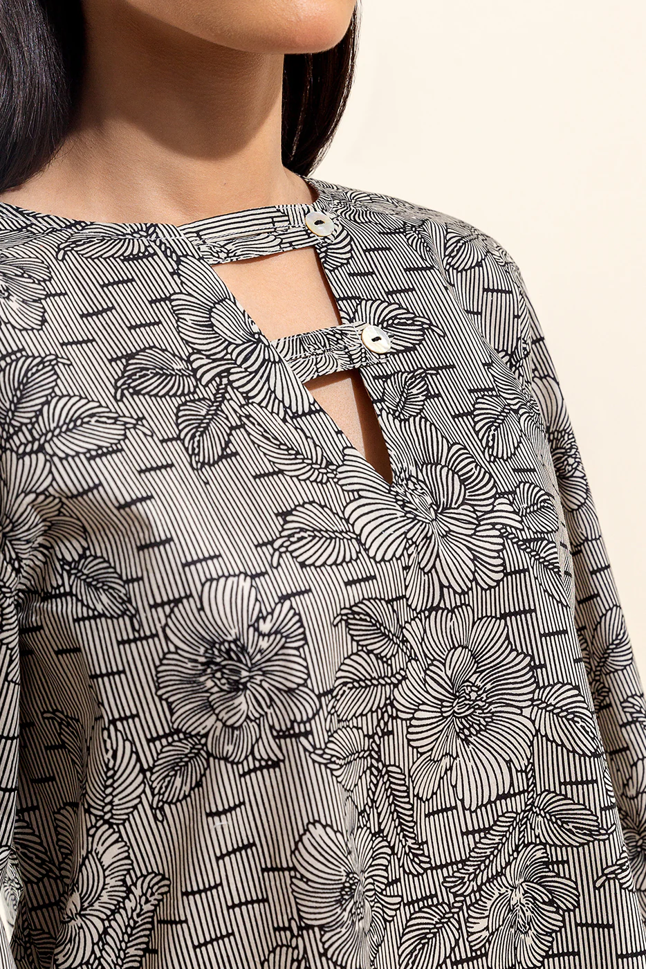 2 PIECE PRINTED LAWN SUIT-BEIGE HUES (UNSTITCHED) - Image 4