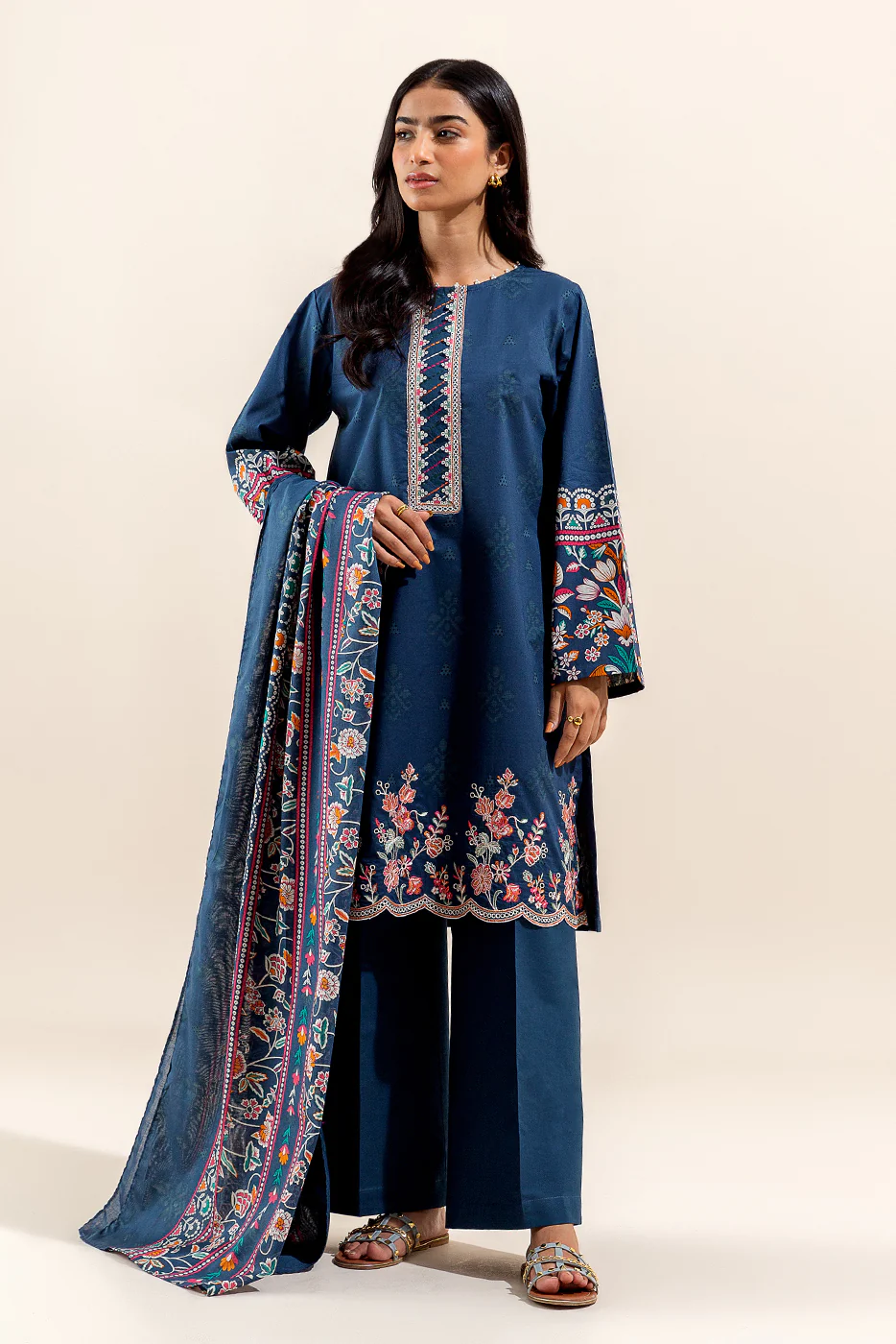 3 PIECE EMBROIDERED LAWN SUIT-DENIM BLOOM (UNSTITCHED) - Image 3