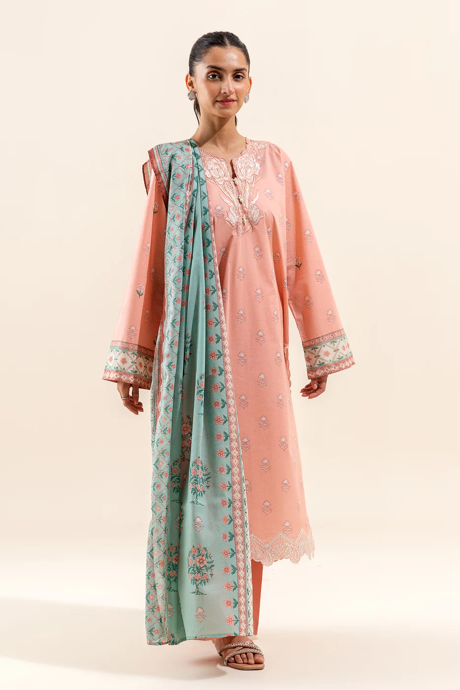 3 PIECE EMBROIDERED LAWN SUIT-SALMON VERVE (UNSTITCHED) - Image 2