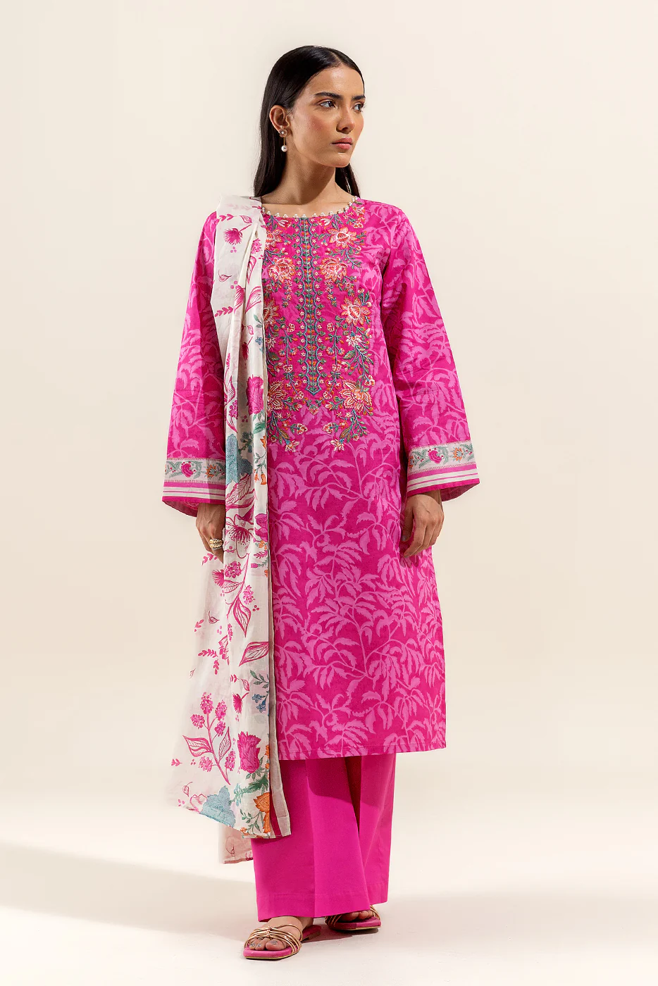 3 PIECE PRINTED LAWN SUIT-FLORA ROUGE (UNSTITCHED) - Image 2