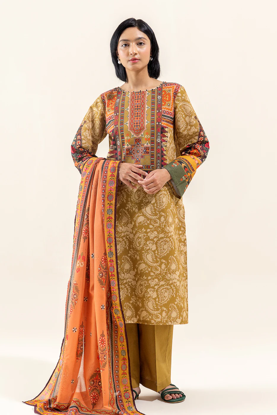 3 PIECE PRINTED LAWN SUIT-MEDALLION TRIBE (UNSTITCHED) - Image 3