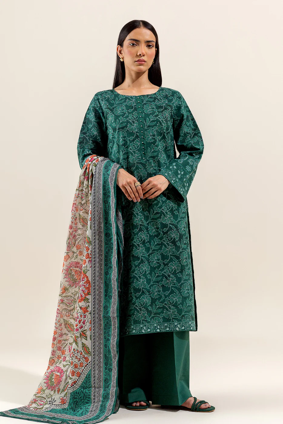 3 PIECE PRINTED LAWN SUIT-OPULENT GREEN (UNSTITCHED) - Image 3