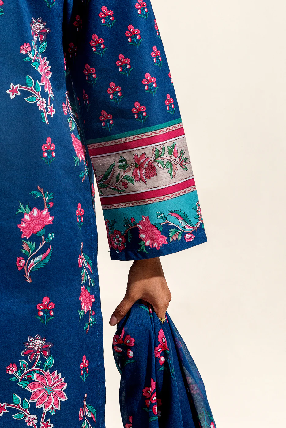 3 PIECE PRINTED SUIT-TEAL FLORA (UNSTITCHED) - Image 3