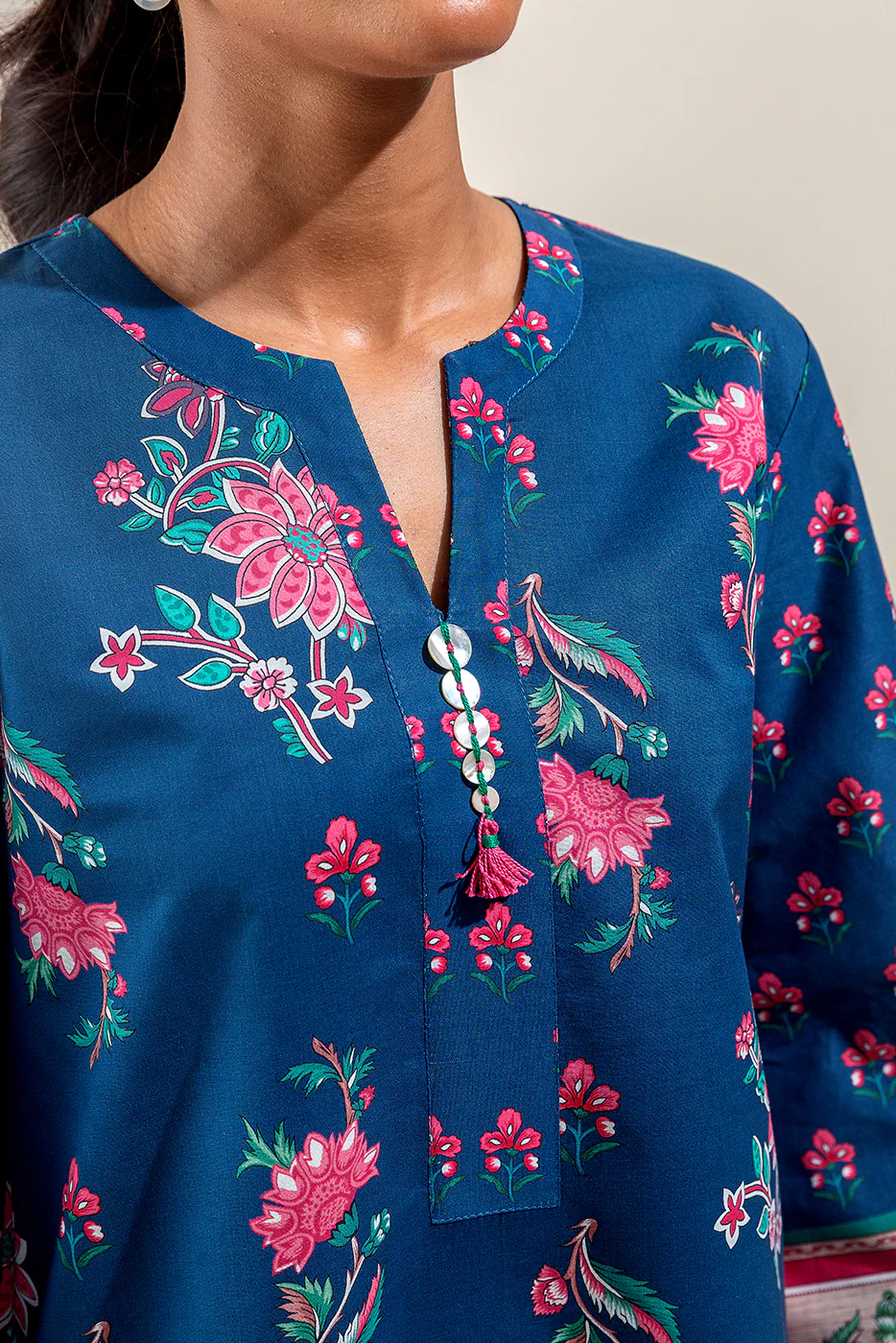 3 PIECE PRINTED SUIT-TEAL FLORA (UNSTITCHED) - Image 4