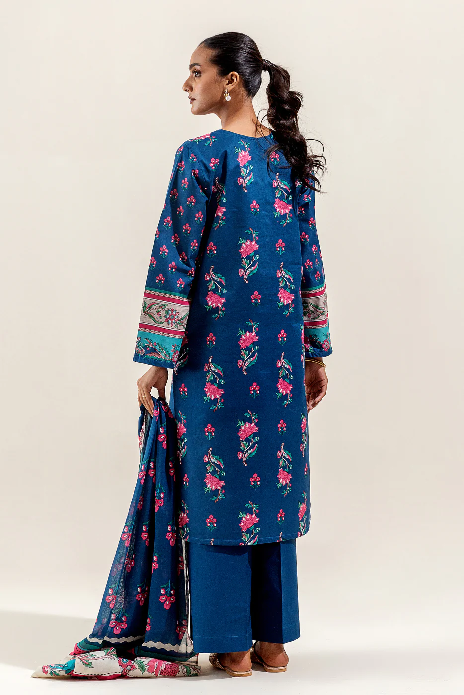 3 PIECE PRINTED SUIT-TEAL FLORA (UNSTITCHED) - Image 5