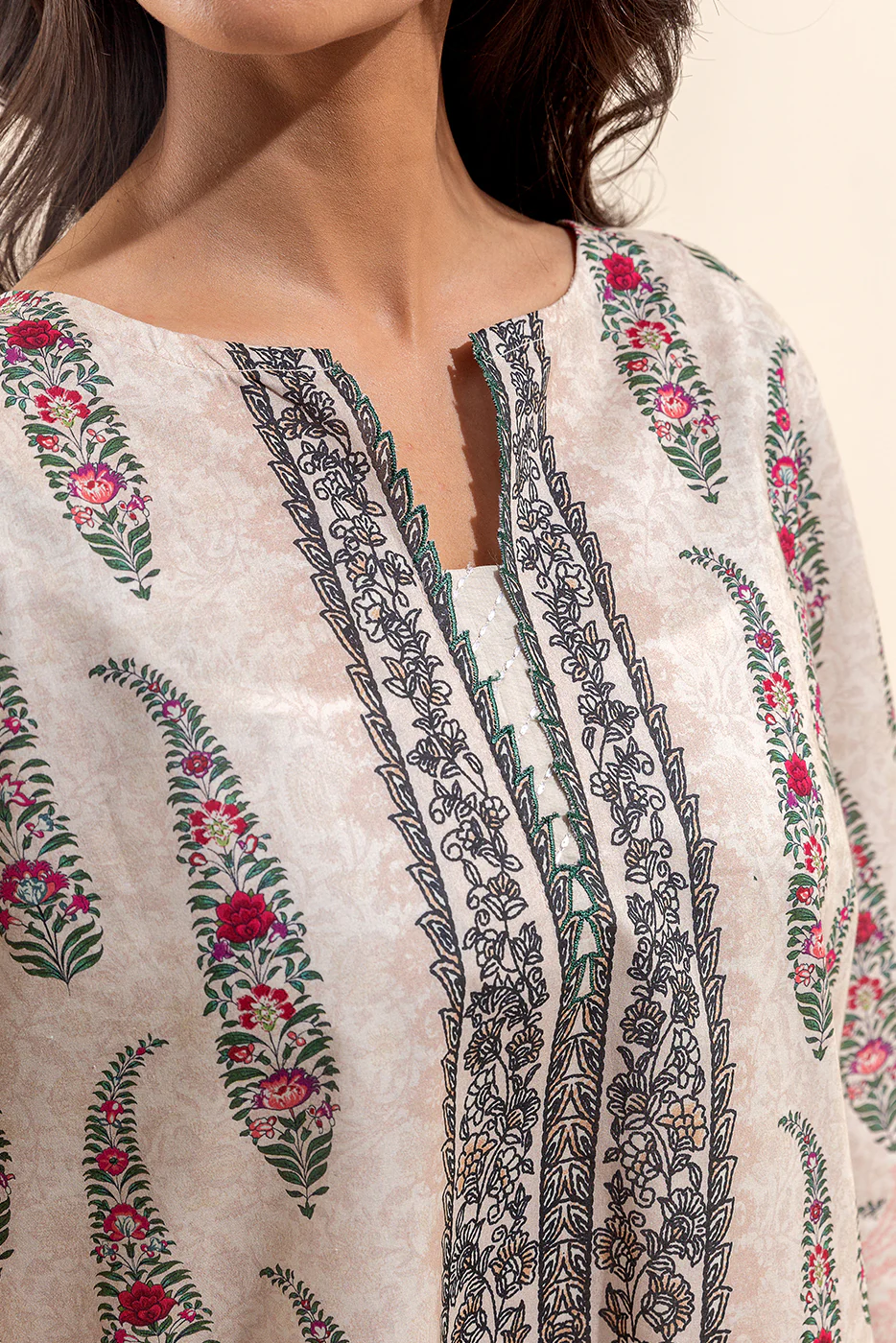 3 PIECE PRINTED LAWN SUIT-PAISLEY TAN (UNSTITCHED) - Image 5